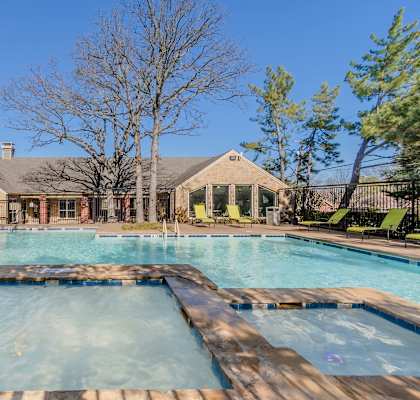 Resort style pool with spa and sundeck at Amherst Apartments, Bedford, 76021