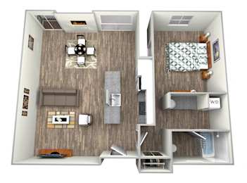 One Bedroom Floor Plan at Parkway Terrace Apartments, California