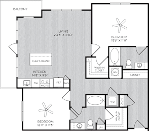B3 Two Bedroom Floor Plan with Corner Balcony at Apartments in Vinings