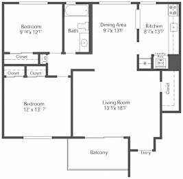 2Bed 1 Bath Floor Plan at Chatham Hill, Chatham, NJ