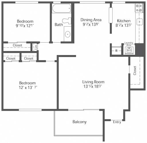 Floor Plan  2Bed 1 Bath Floor Plan at Chatham Hill, Chatham, NJ