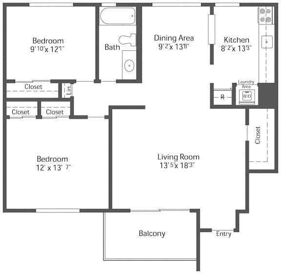 2Bed 1 Bath Floor Plan at Chatham Hill, Chatham, NJ