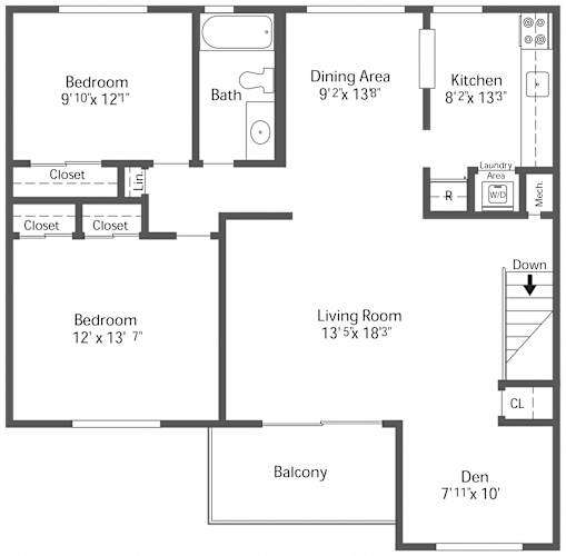 Floor Plan  2Bedroom 1 Bath Floor Plan at Chatham Hill, Chatham, 07928