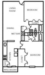  Floor Plan 2 Bed 2 Bath