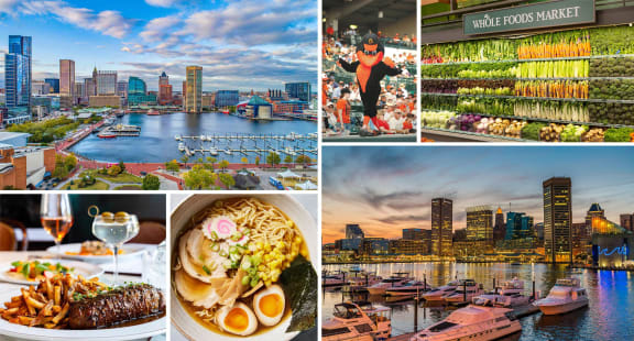 a collage of photos of different restaurants and views of the city  at Vision on Lombard, Baltimore, MD