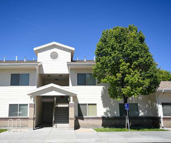 a white building with a tree in front of it