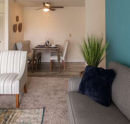 This is a photo of the living room in the 705 square foot 2 bedroom apartment at Lisa Ridge Apartments in the Westwood neighborhood of Cincinnati, Ohio.