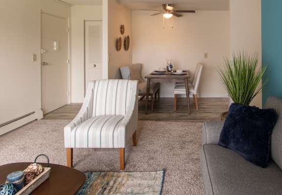 This is a photo of the living room in the 705 square foot 2 bedroom apartment at Lisa Ridge Apartments in the Westwood neighborhood of Cincinnati, Ohio.