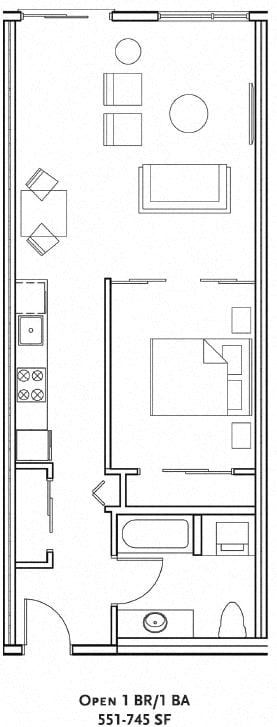 Urban 1bd 1ba - A Floor Plan at Mural, Seattle, WA, 98116