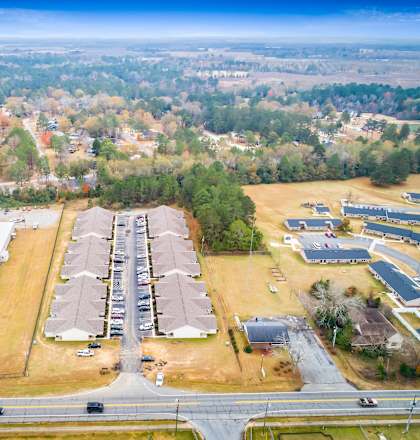 Overhead view of a residential neighborhood.