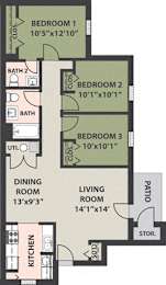  Floor Plan 3-Bedroom, 1 1/2-Bath
