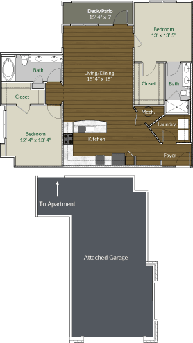 Our B.4 floor plan with attached garage and kitchen island at Apartments @ Eleven240, North Carolina