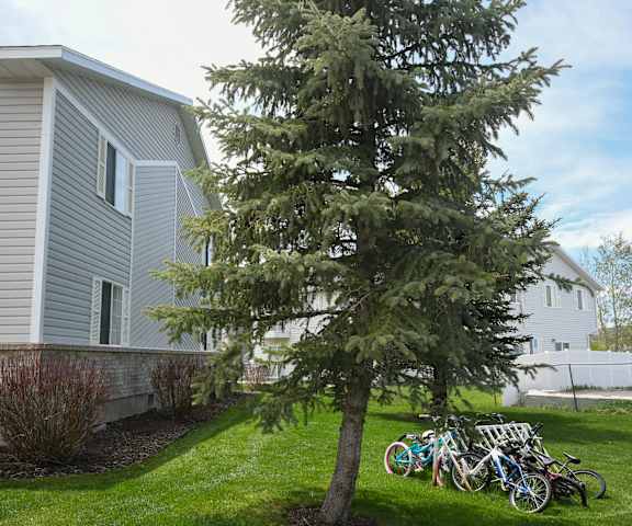 a group of bikes parked in front of a house