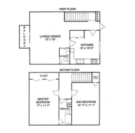 A drawing of a house with a first and second floor plan.