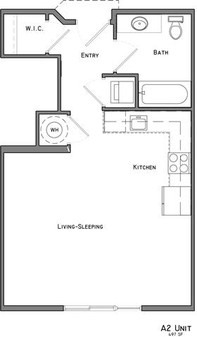 Dundee studio floor plan at Villas of Omaha at Butler Ridge