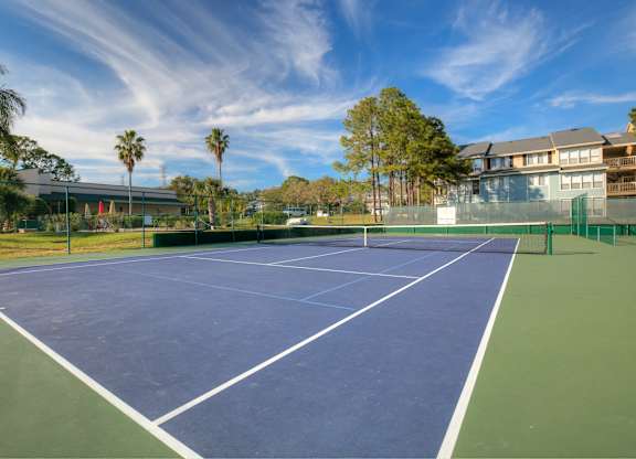 The tennis court offers a sweet spot for a game.
