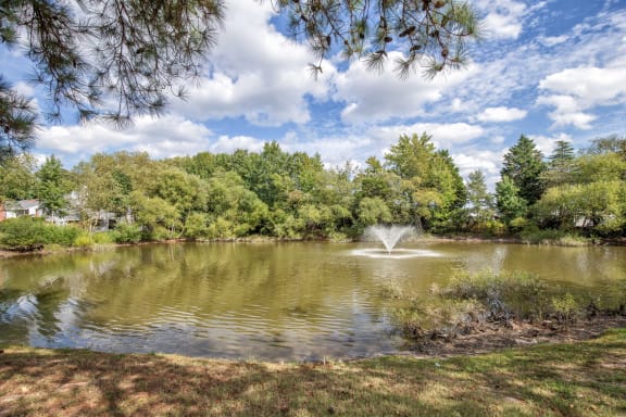 Lake with fountain in the center at St. Croix Apartments in Virginia Beach VA
