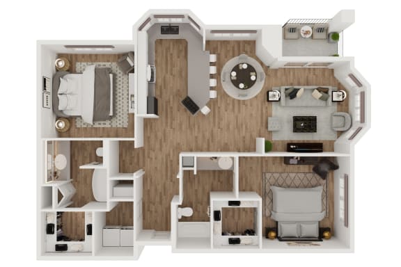 Domaine  – 2 Bedroom 2 Bath Floor Plan Layout – 1196 Square Feet at Montrachet Apartments, Napa, CA