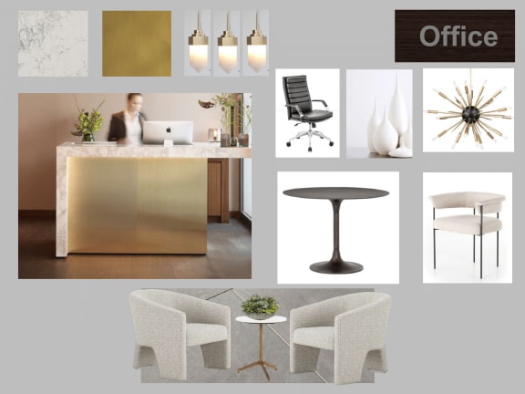 a collage of office furniture and design elements