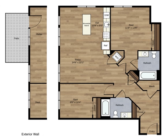 F-7 Bedroom 2 Bath Floorplan F-7 Bedroom 2 Bath Floorplan at Centro Arlington, Arlington, VA