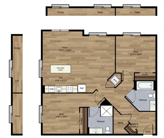 F-6 Bedroom 2 Bath Floorplan F-6 Bedroom 2 Bath Floorplan at Centro Arlington, Arlington, VA, 22204