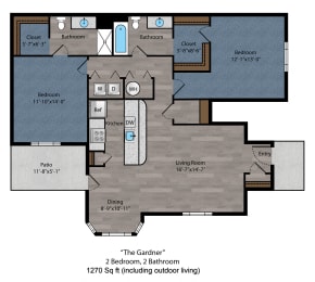2 bed 2 bath floor plan A at The Flats on Houk, Delaware