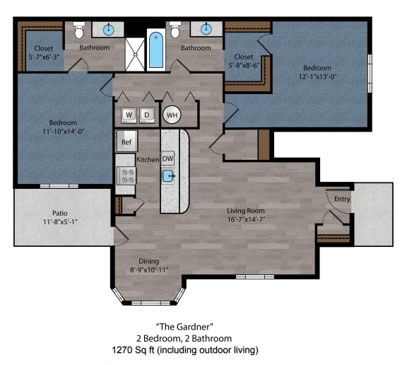 2 bed 2 bath floor plan A at The Flats on Houk, Delaware