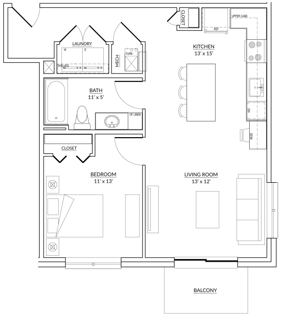 Lincoln Style D - 1 bed, 1 bath apartment floor plan