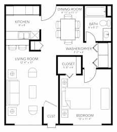 Mill City - Dakota One Bedroom Apartment Floor Plan (2D)