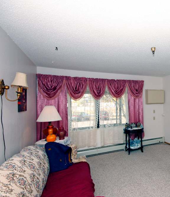 A living room with a couch, a television, and a fireplace.