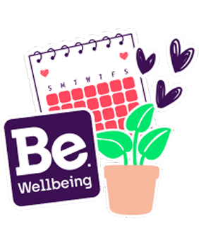 A calendar with the word "SMART" written on it, surrounded by hearts and a plant.