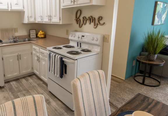 This is a photo of the kitchen in the 705 square foot 2 bedroom apartment at Lisa Ridge Apartments in the Westwood neighborhood of Cincinnati, Ohio.