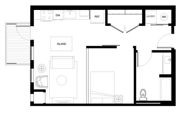 Luxury One Bedroom Apartment Floor Plan A2, Des Plaines IL, 60016-Ellison Apartments with Balcony