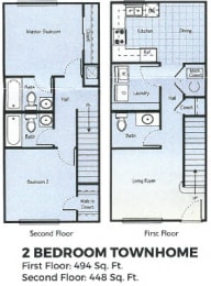  Floor Plan 2 bed 2.5 bath Townhome