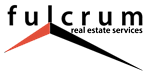The image shows a logo with the text "fulcrum real estate services".