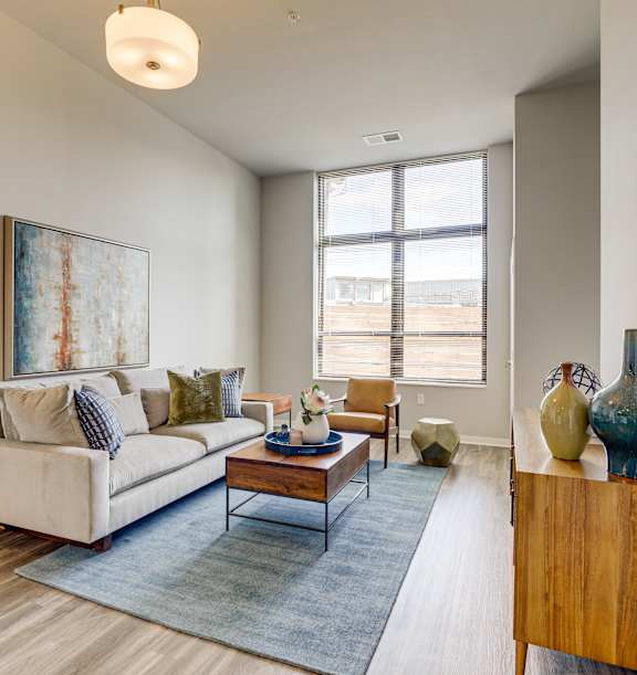a living room with a couch and a coffee table