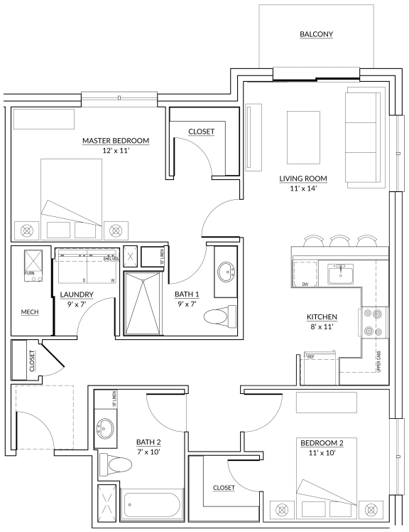 Grande Style C - 2 bed, 2 bath apartment floor plan