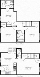 hemlock 3 bedroom townhome. Living-dining-kitchen-half bath on first floor. bedrooms and 2 full baths on second floor.