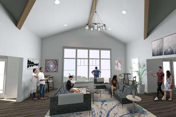 Black and white picture of studio at Commons at Sylvan Canyon Apartments, Portland, OR