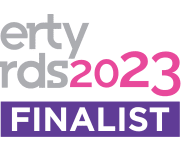a purple and white logo for the property awards 2020 finalist