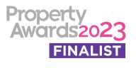 a purple and white logo for the property awards 2020 finalist
