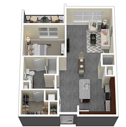 A floor plan of a house with a living room, dining room, kitchen, and bathrooms.