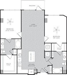B1e Two Bedroom Floor Plan with Balcony at Apartment Homes For Rent in Vinings, GA