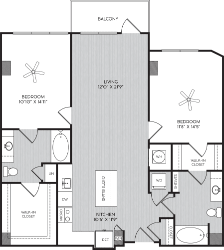 Floor Plan  B1e Two Bedroom Floor Plan with Balcony at Apartment Homes For Rent in Vinings, GA