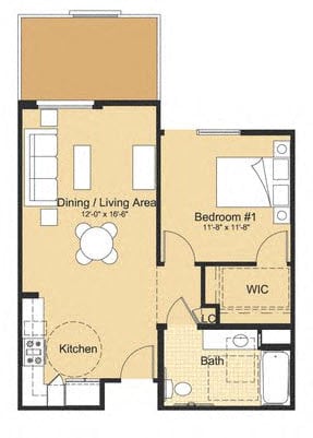 Floor Plan  1 Bedroom 1 Bathroom Floor Plan