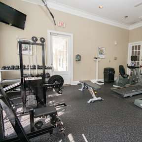 a gym with cardio equipment and mirrors in a home gym