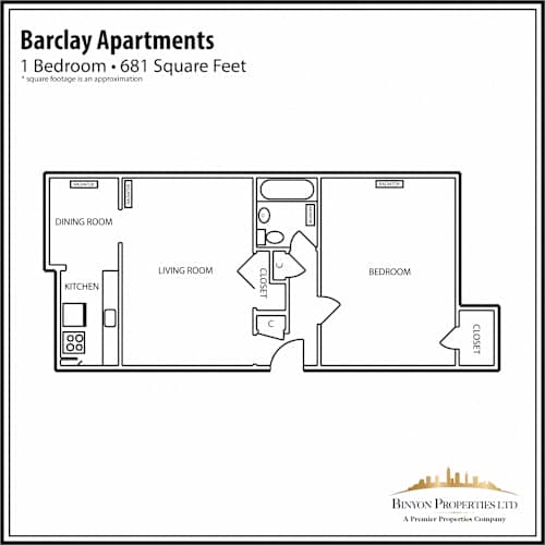 Floor Plan  BC 1 Bedroom Apartment Floor Plan