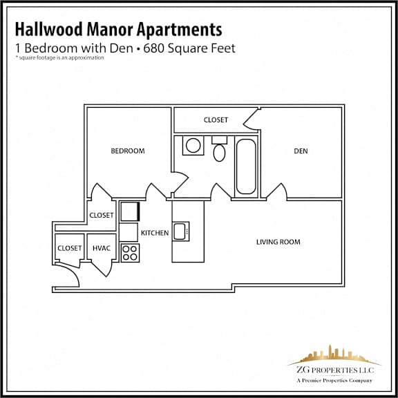 Floor Plan of 1 Bedroom with Den