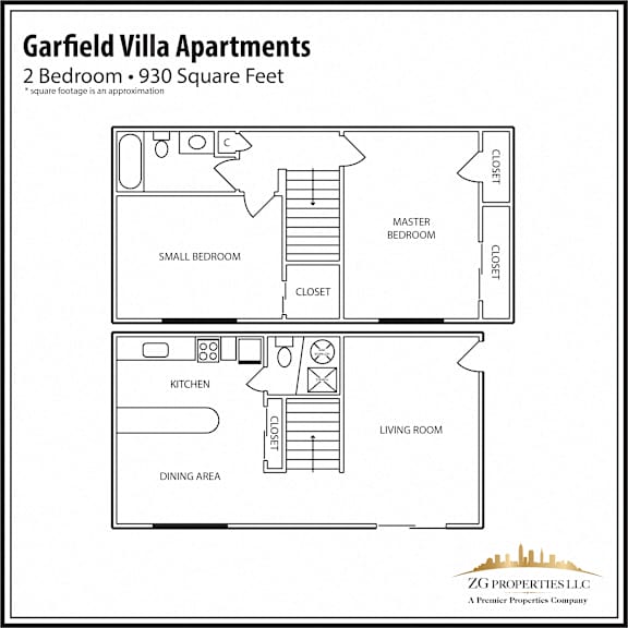 Garfield 2 Bedroom Floor Plan at Garfield Villa Apartments, Garfield Heights, Ohio