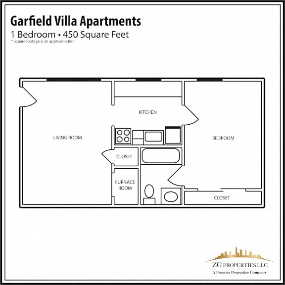 Floor Plan  Garfield Studio Plus Floor Plan at Garfield Villa Apartments, Garfield Heights, OH
